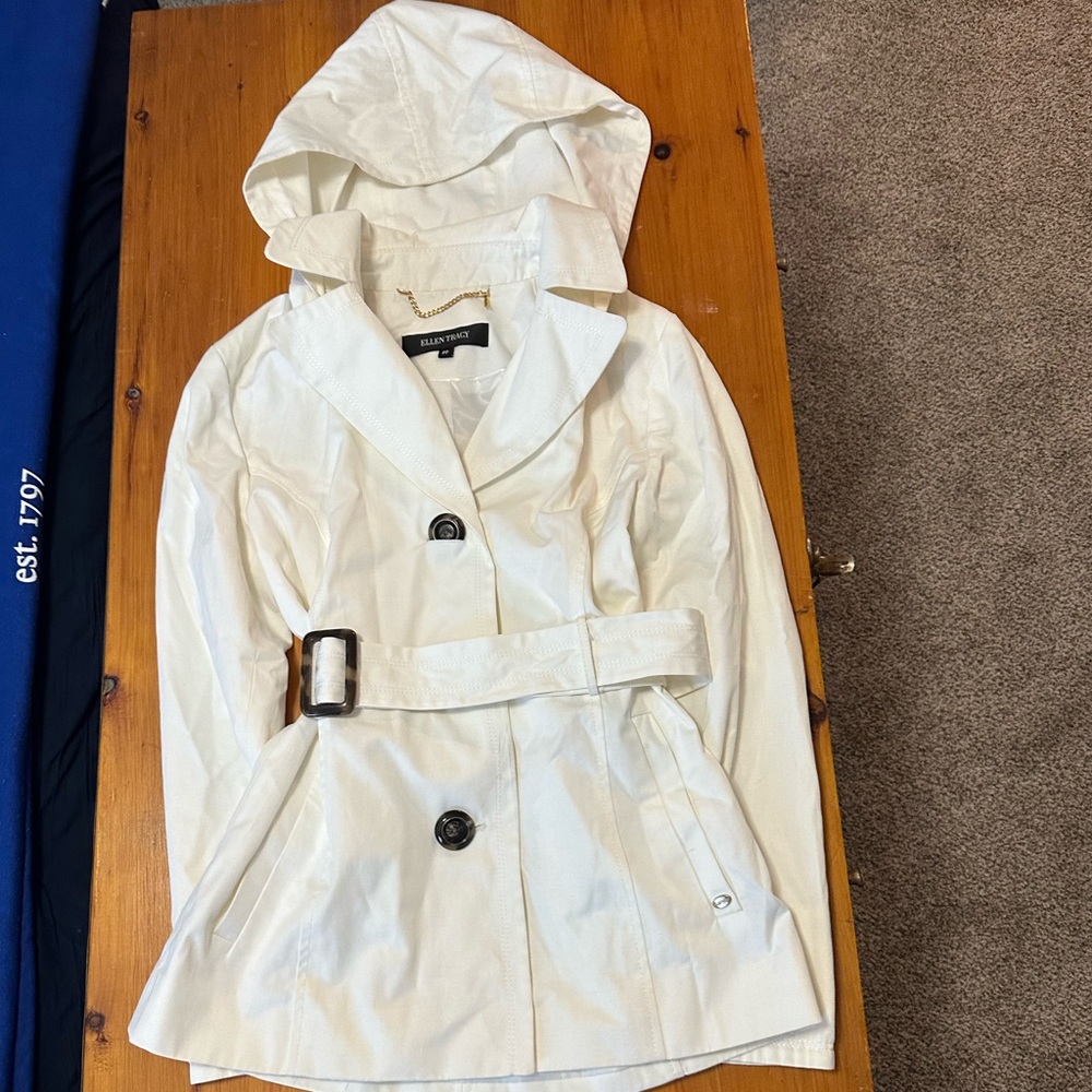 Ellen Tracy Trench Coat, White, Rain Jacket, small